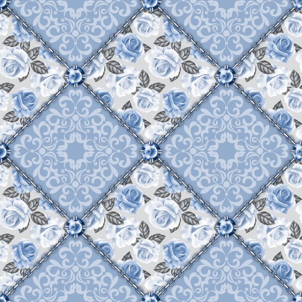 蓝白几何花朵无缝图案
