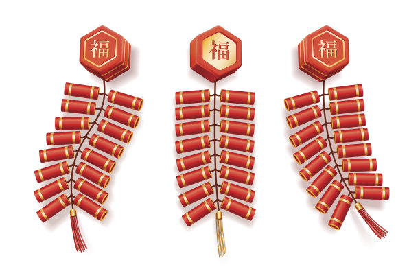 中国春节喜庆鞭炮挂件和红包