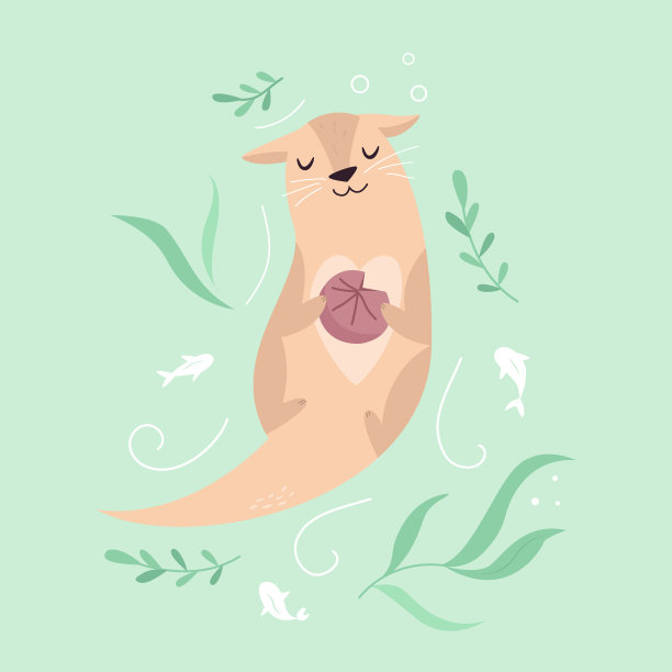 可爱水獭卡通图案背景