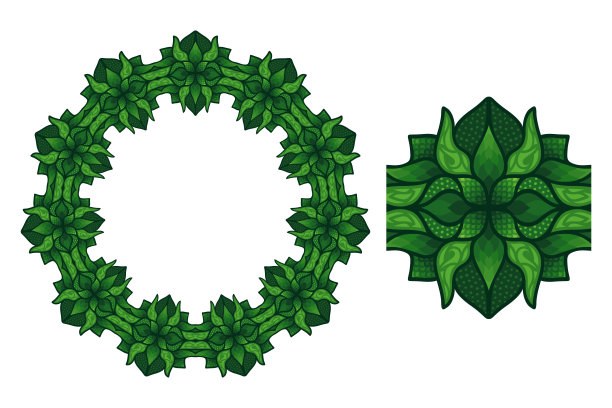 精美绿色圆形几何花纹图案