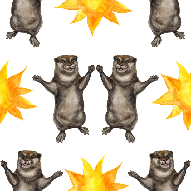 可爱水獭卡通图案背景