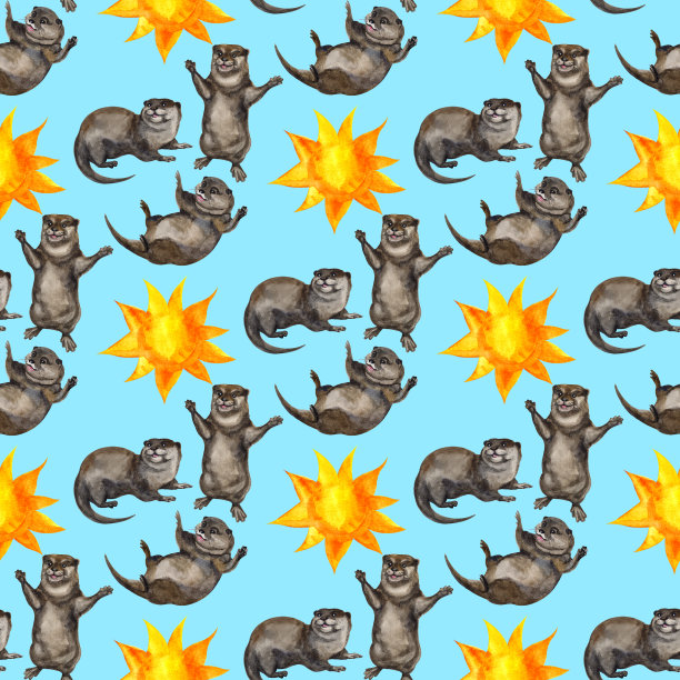 可爱水獭卡通图案背景