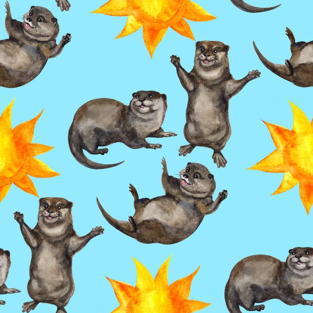 可爱水獭卡通图案背景