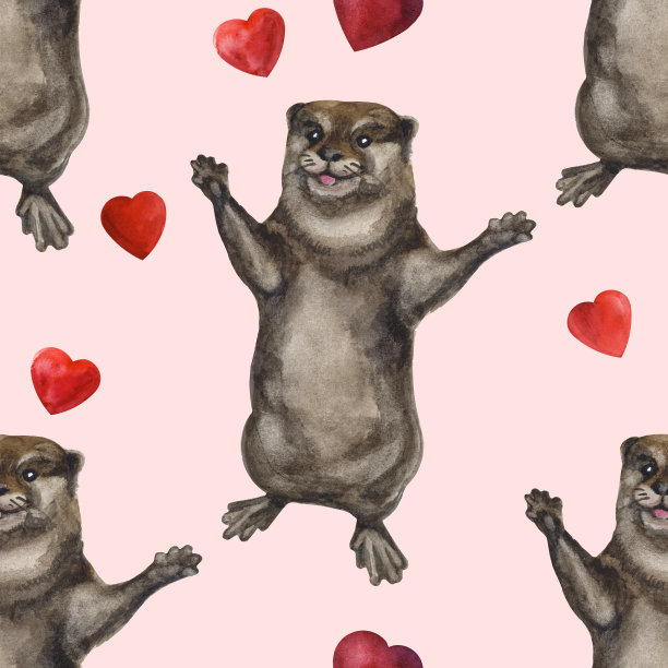 可爱水獭卡通图案背景