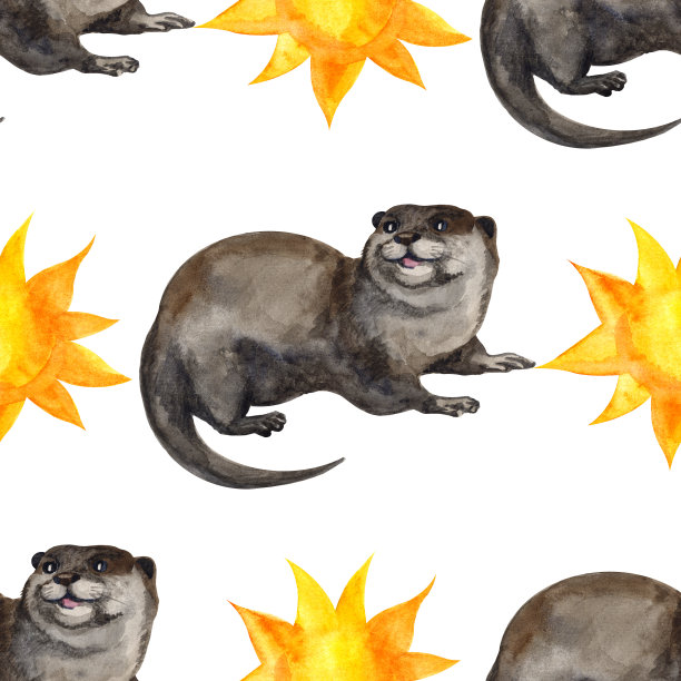 可爱水獭卡通图案背景