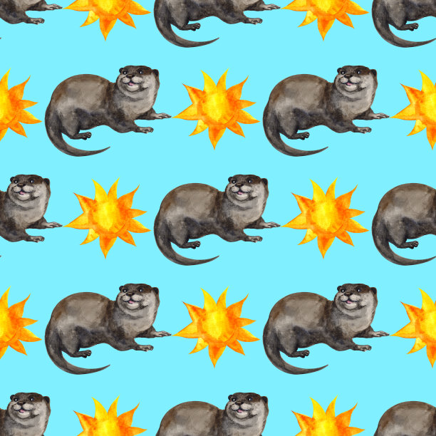 可爱水獭卡通图案背景