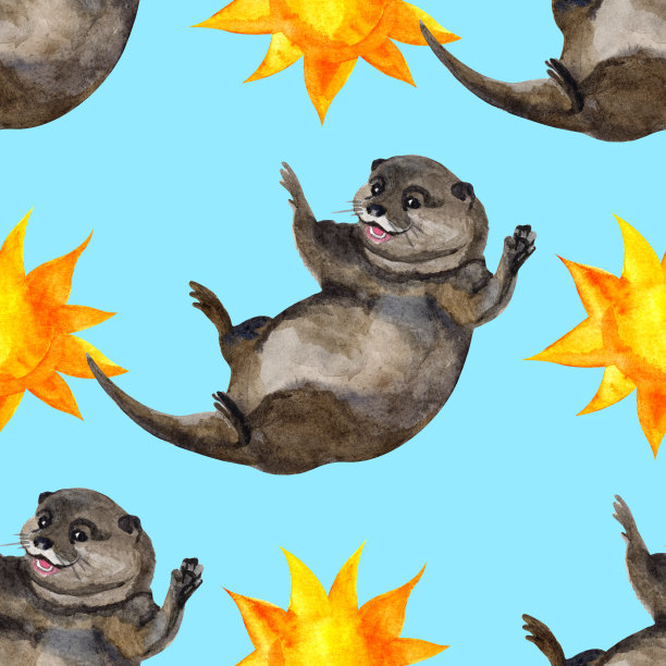 可爱水獭卡通图案背景