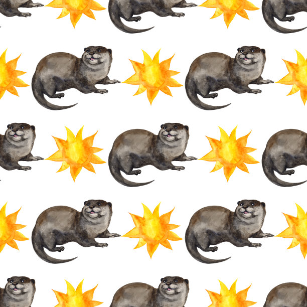 可爱水獭卡通图案背景