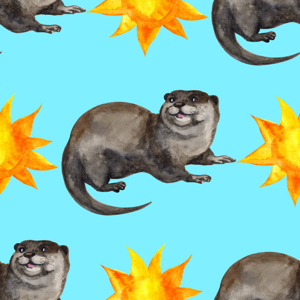 可爱水獭卡通图案背景