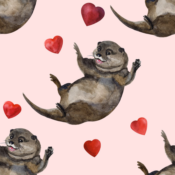 可爱水獭卡通图案背景