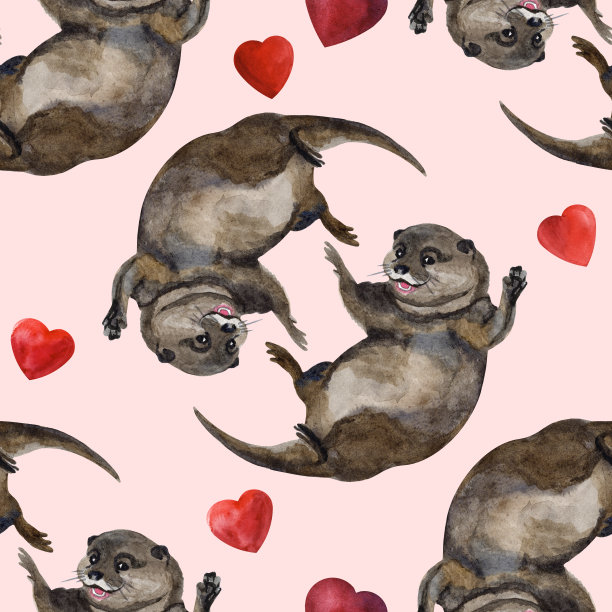 可爱水獭卡通图案背景