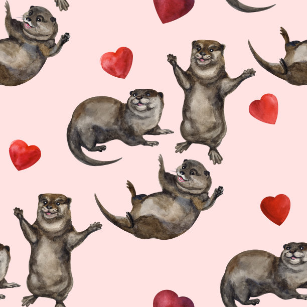 可爱水獭卡通图案背景