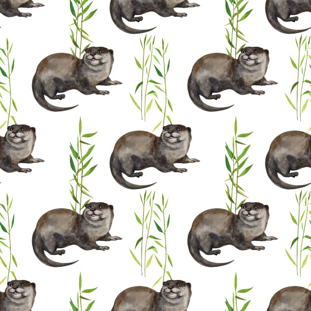 可爱水獭卡通图案背景