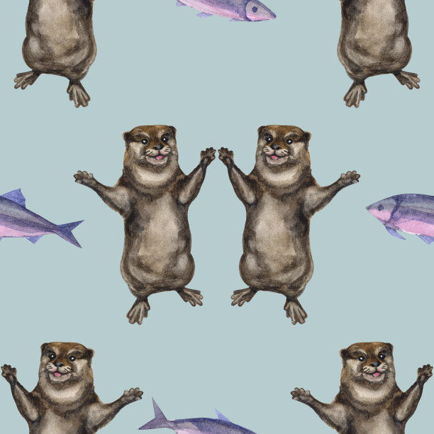 可爱水獭卡通图案背景