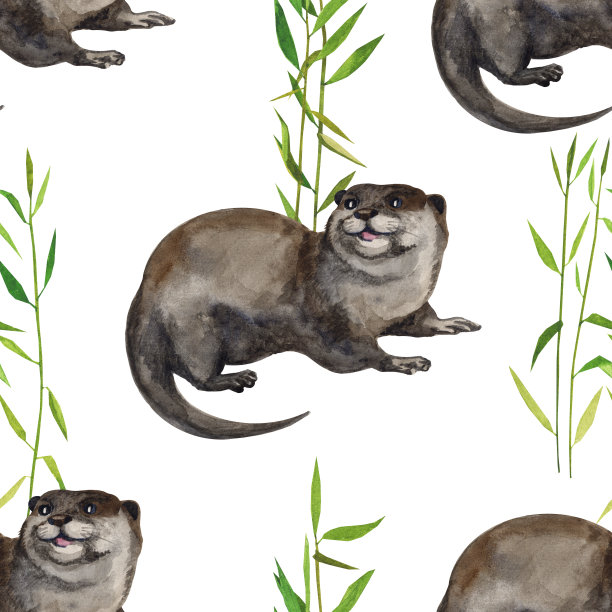 可爱水獭卡通图案背景