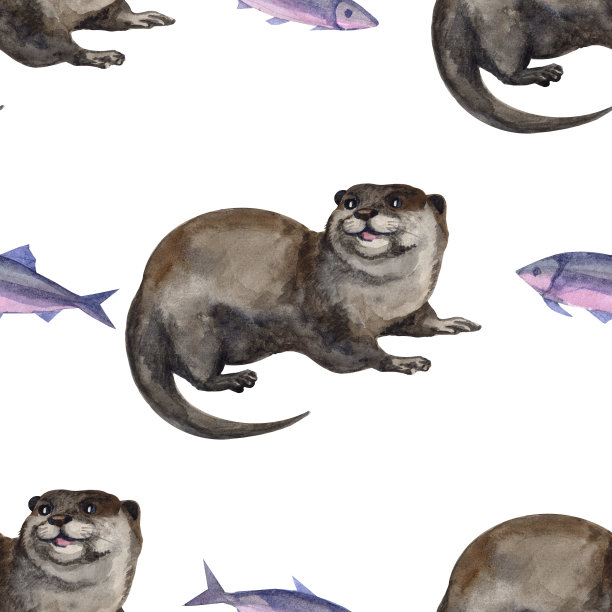 可爱水獭卡通图案背景