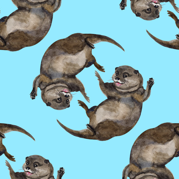 可爱水獭卡通图案背景