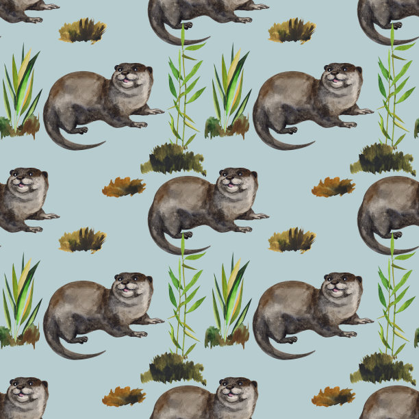 可爱水獭卡通图案背景