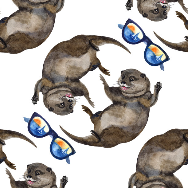 可爱水獭卡通图案背景