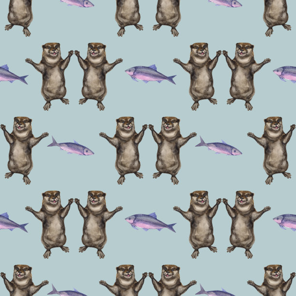 可爱水獭卡通图案背景