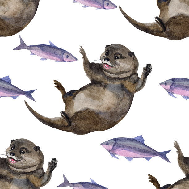 可爱水獭卡通图案背景