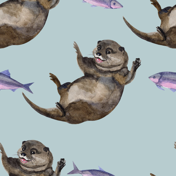 可爱水獭卡通图案背景