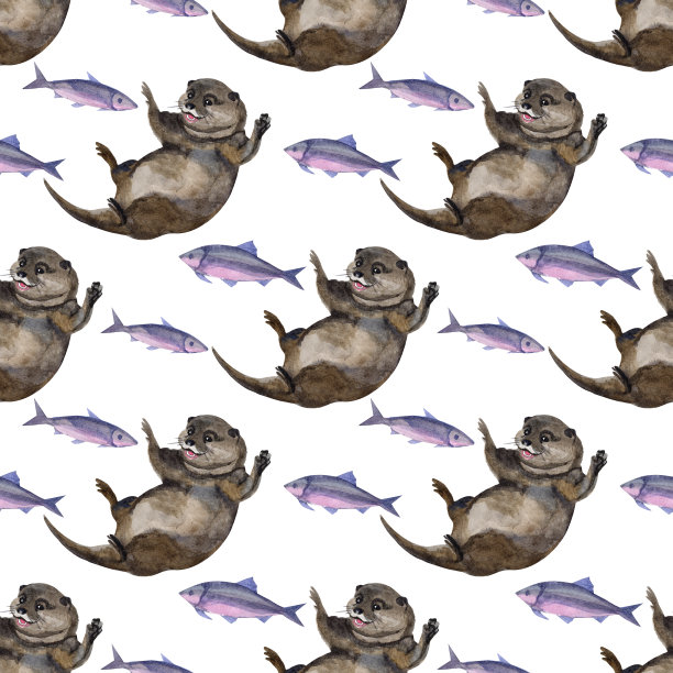 可爱水獭卡通图案背景