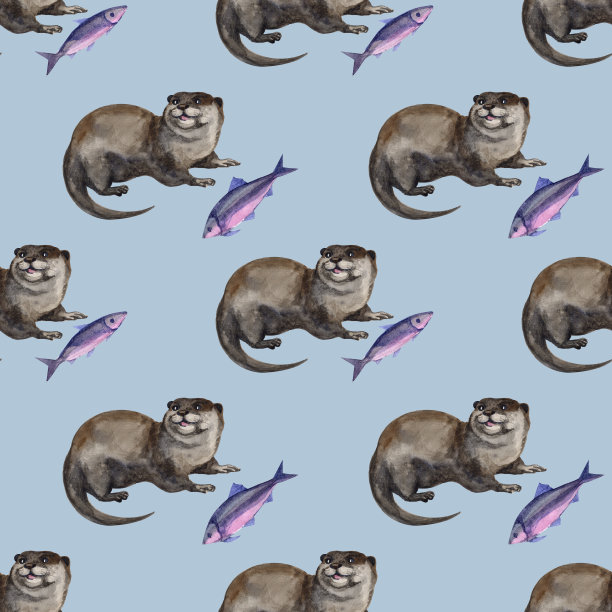 可爱水獭卡通图案背景