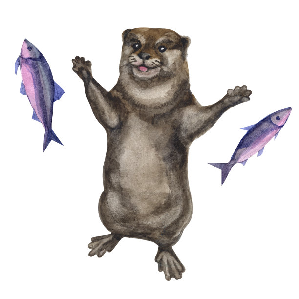 可爱水獭卡通图案背景