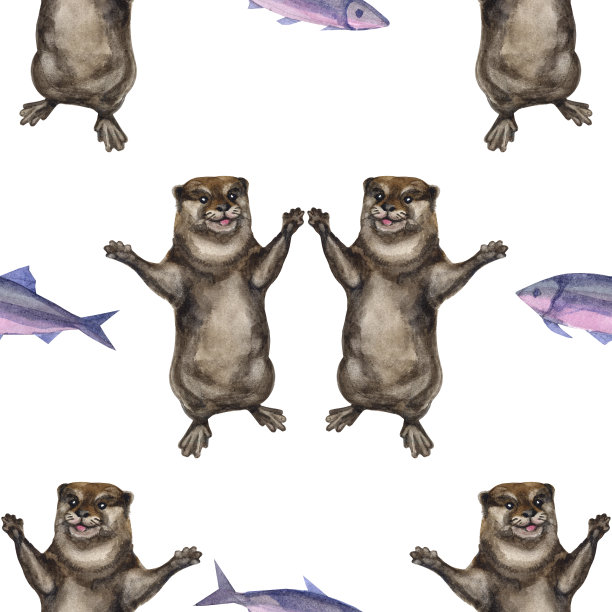 可爱水獭卡通图案背景