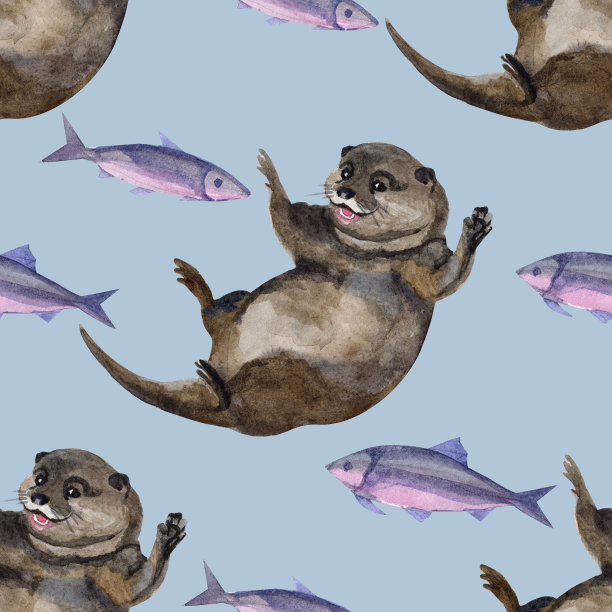 可爱水獭卡通图案背景