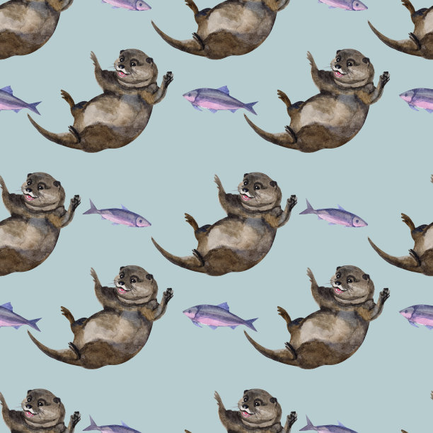 可爱水獭卡通图案背景