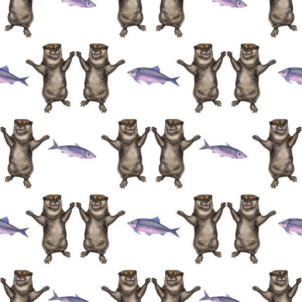 可爱水獭卡通图案背景