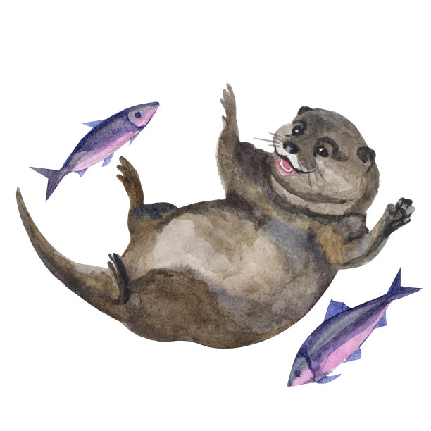 可爱水獭卡通图案背景