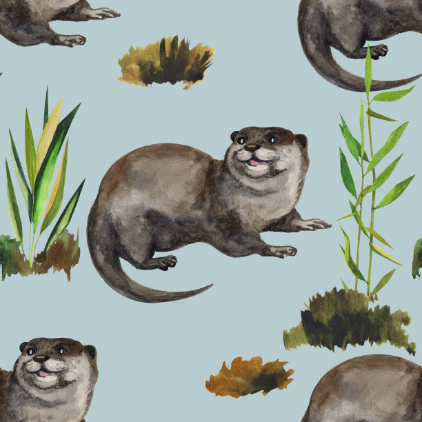 可爱水獭卡通图案背景