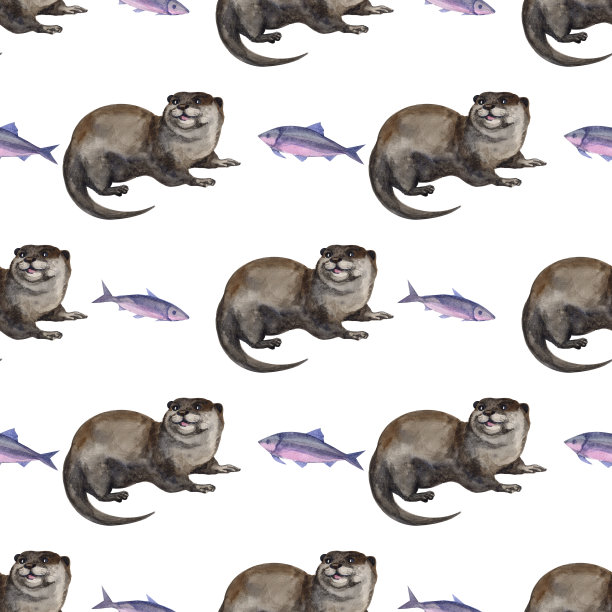 可爱水獭卡通图案背景