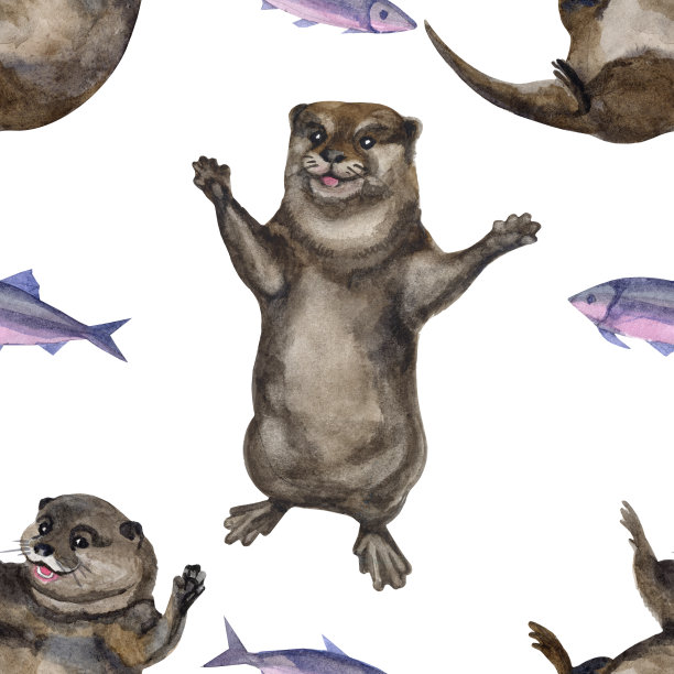 可爱水獭卡通图案背景