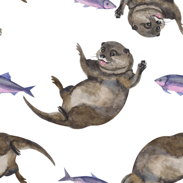 可爱水獭卡通图案背景