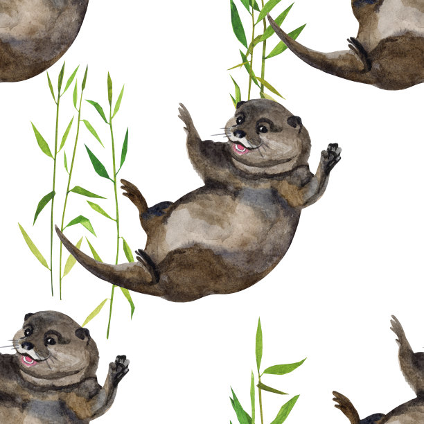 可爱水獭卡通图案背景