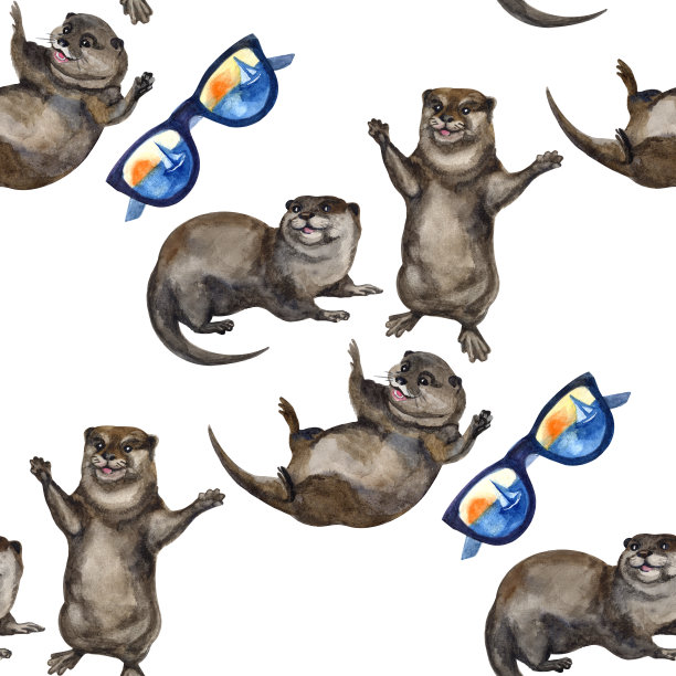 可爱水獭卡通图案背景