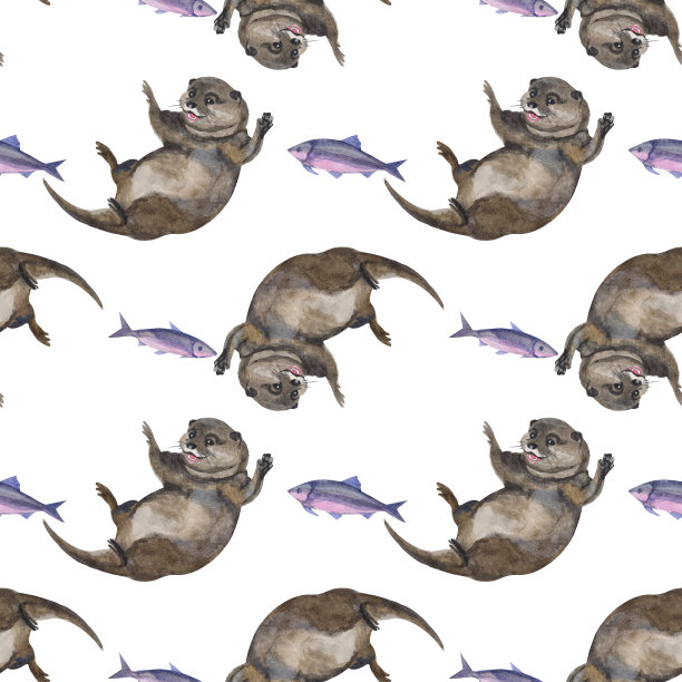 可爱水獭卡通图案背景