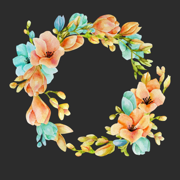 精美蓝绿色圆形花纹图案