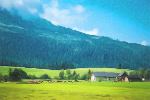 乡村田园风景油画