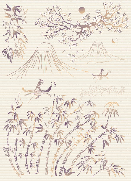 山水线描山水画