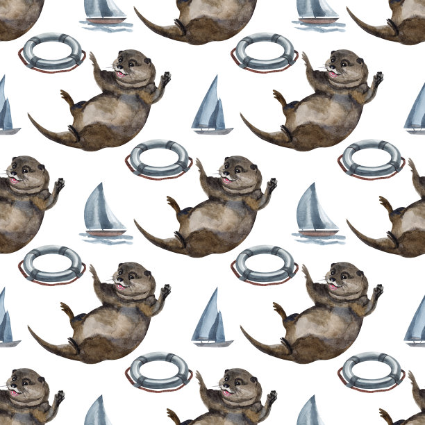 可爱水獭卡通图案背景