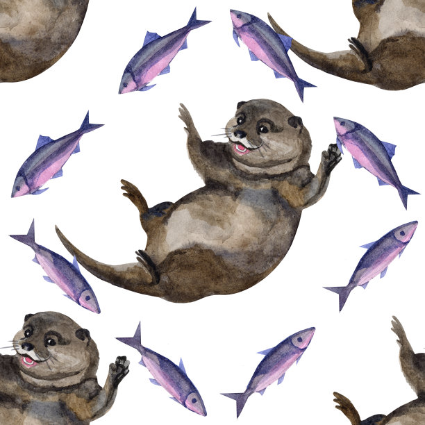 可爱水獭卡通图案背景