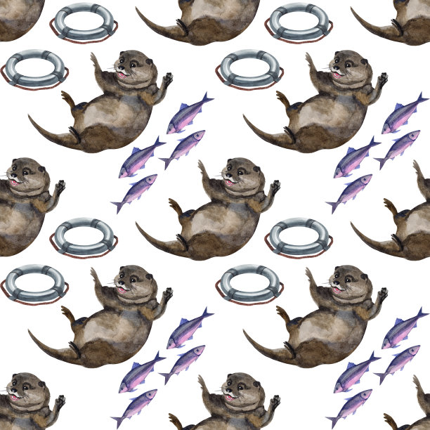 可爱水獭卡通图案背景