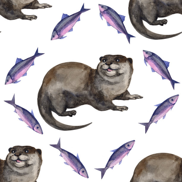可爱水獭卡通图案背景