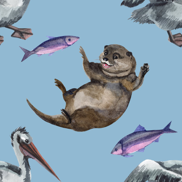 可爱水獭卡通图案背景