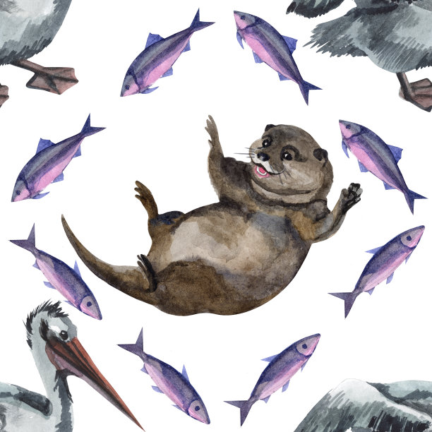 可爱水獭卡通图案背景